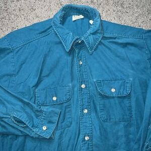 Vintage 90s Five Brother Flannel Shirt XL Made in USA Teal Blue Green Workwear